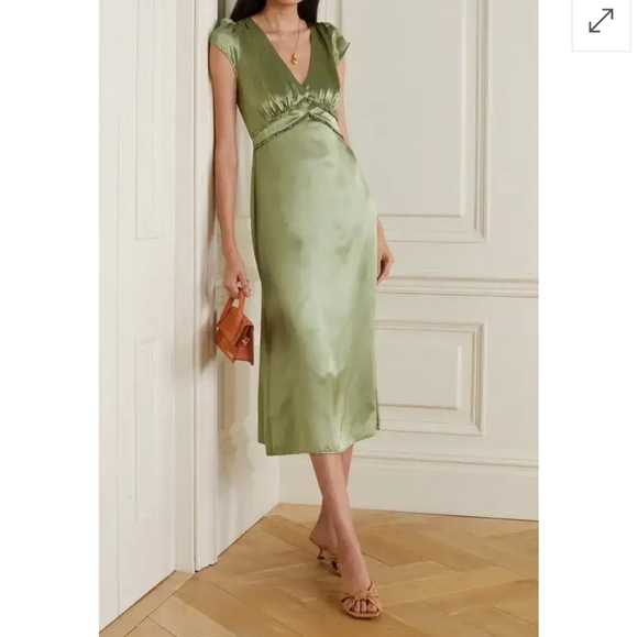 Reformation Kaye silk dress in the artichoke color - Picture 5 of 9